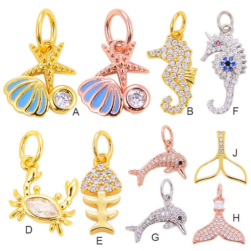 L75diyOrnament Accessories Micro-Inlaid Dripping Marine Life Seahorse Shell Fishbone Angel Lobster Buckle Pendant