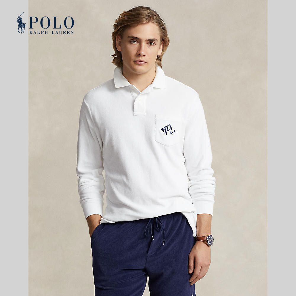 Polo Ralph Lauren เสื้อโปโลผู้ชาย Classic Fit Monogram Terry Polo Shirt รุ่น MNPOKNI16823524 สีขาว