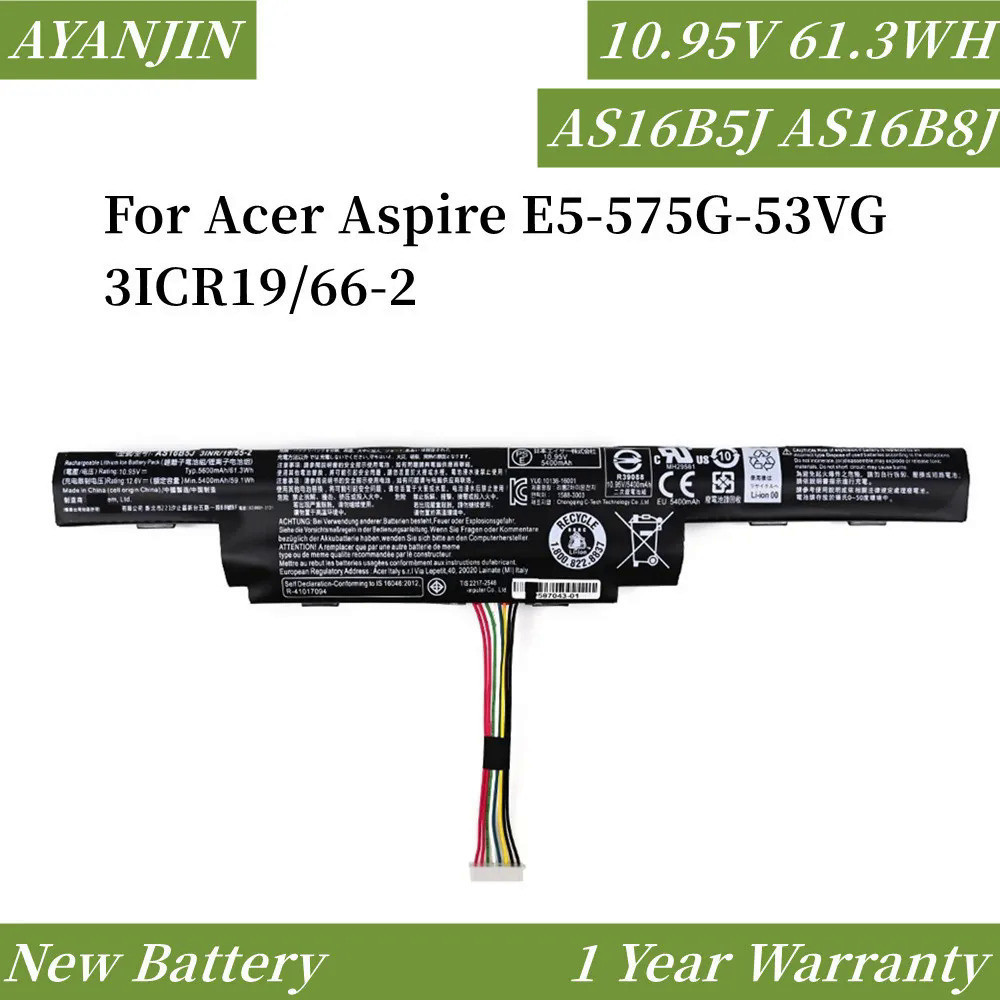 ใหม่ AS16B8J AS16B5J 10.95V 61.3WH แบตเตอรี่แล็ปท็อปสำหรับ Acer Aspire E5-575G-53VG 3ICR19/66-2