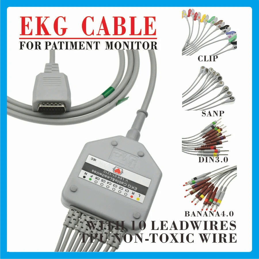 ✵14A Ecg Ekg สาย Leadwires One Piece 10 Leads Medical Ecg Cable 4.0 Banana Compatible Shanghai Kohden ผู้ป่วย Monitor