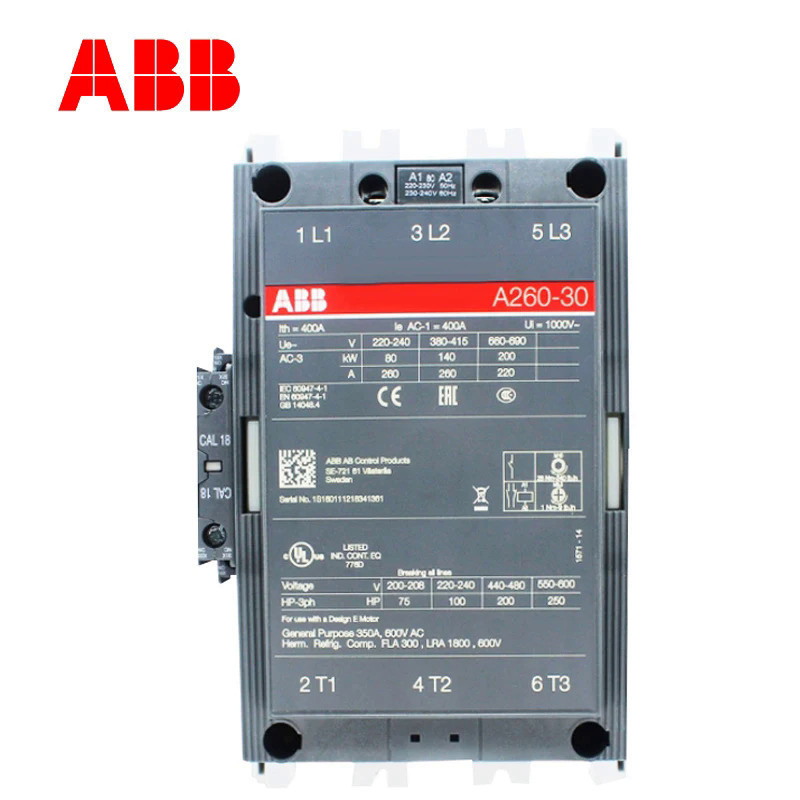 ABB 3-ploe Contactors AX Series 1NC และ1NO 50HZ/60HZ 24V ~ 440V 260A AX260-30-11