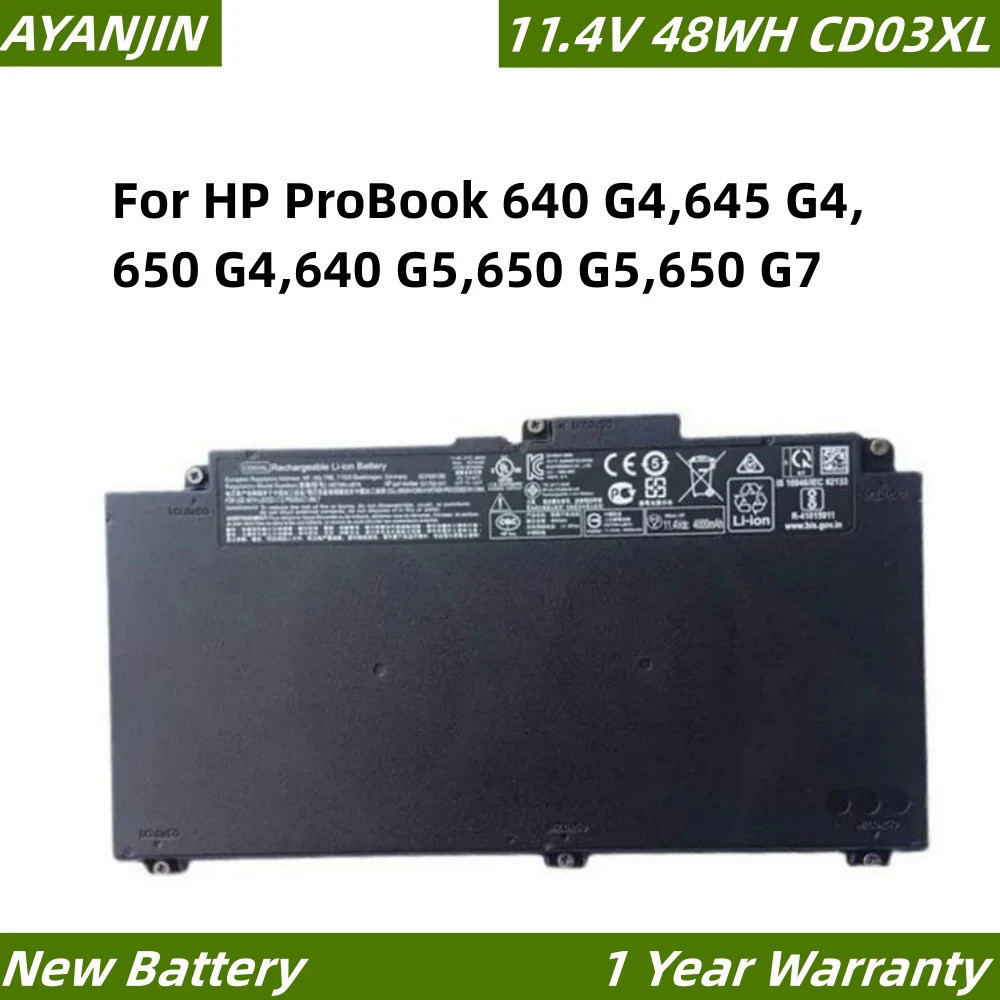 CD03XL 11.4V 48WH Laptop Battery For HP ProBook 640 G4,645 G4,650 G4,640 G5,650 G5,650 G7 HSTNN-UB7K