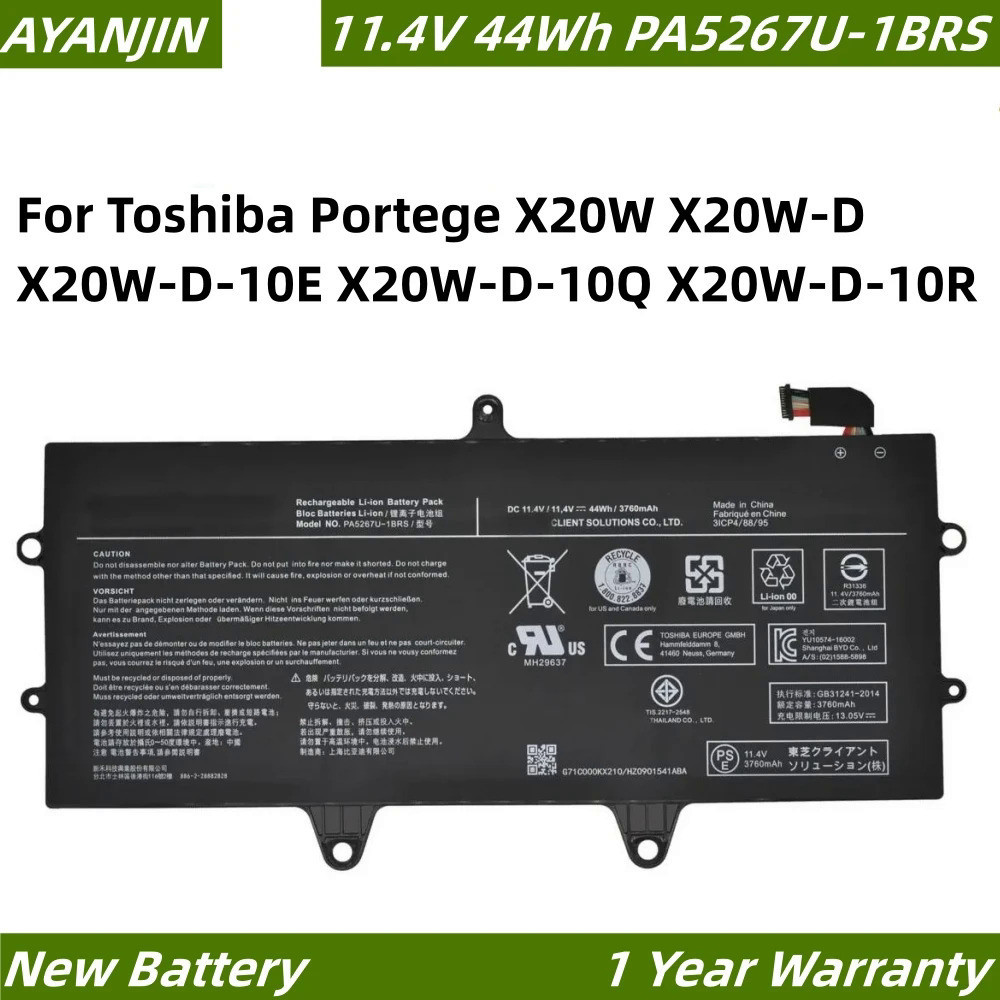 PA5267U-1BRS 11.4V 44Wh Laptop Battery for Toshiba Portege X20W X20W-D X20W-D-10E X20W-D-10Q X20W-D-