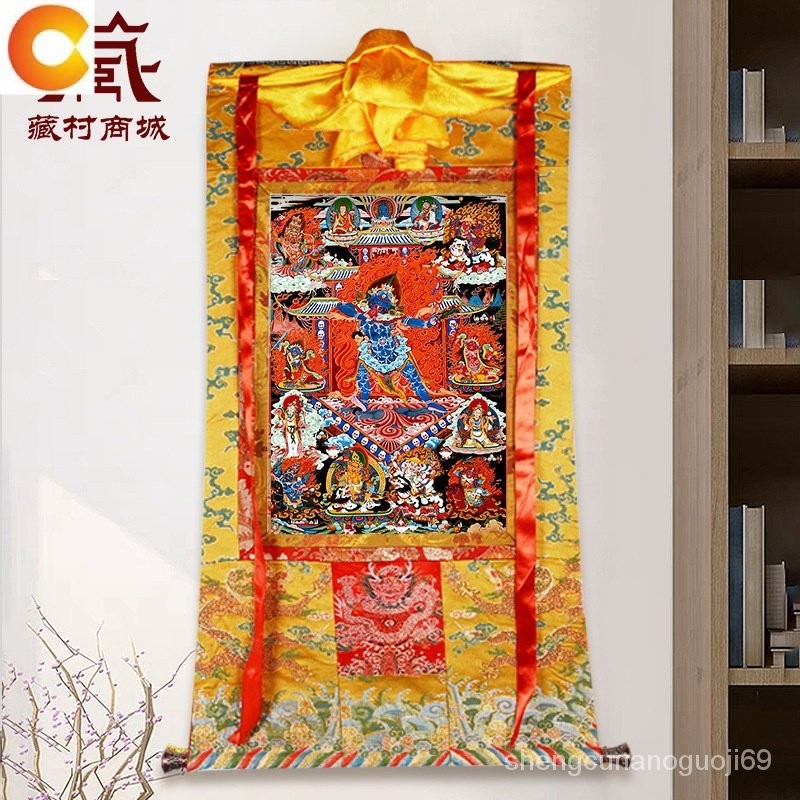 《รูปปั้นทองสัมฤทธิ์》สีแร่ Thangka บ้านในร่ม《Nyingma สามพื้นฐาน》ภาพวาดแขวนตกแต่งทางเข้า BA2A