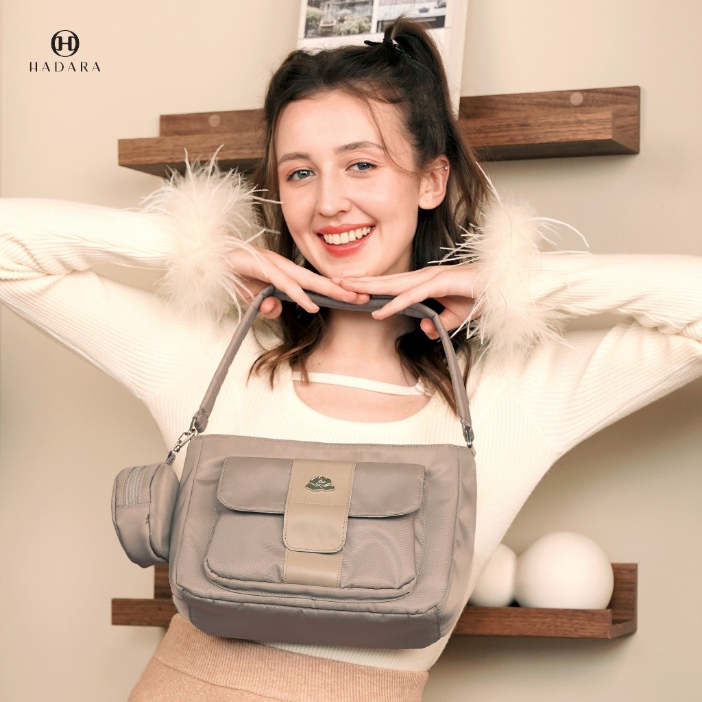 Hadara Minime No.3 กระเป๋าสะพายข้าง ไซส์ S กึ่ง M ซับในสีชมพู ช่องจัดเก็บ 16 ช่อง