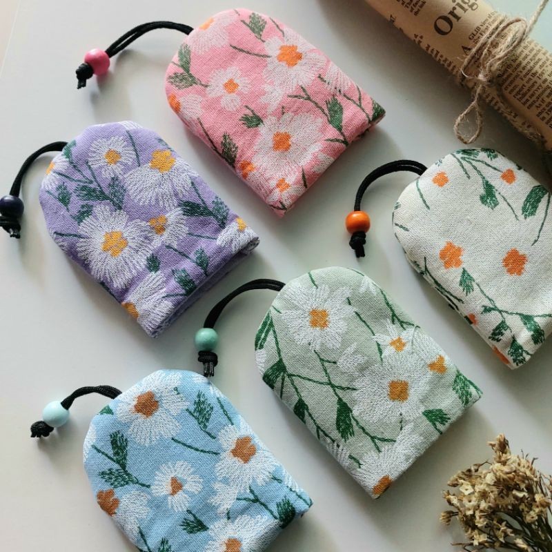keycover ที่เก็บกุญแจ พวงกุญแจ ผ้าฝ้ายพิมพ์ลายดอกเดซี่ ของขวัญปีใหม่ ของชำร่วย ของฝาก