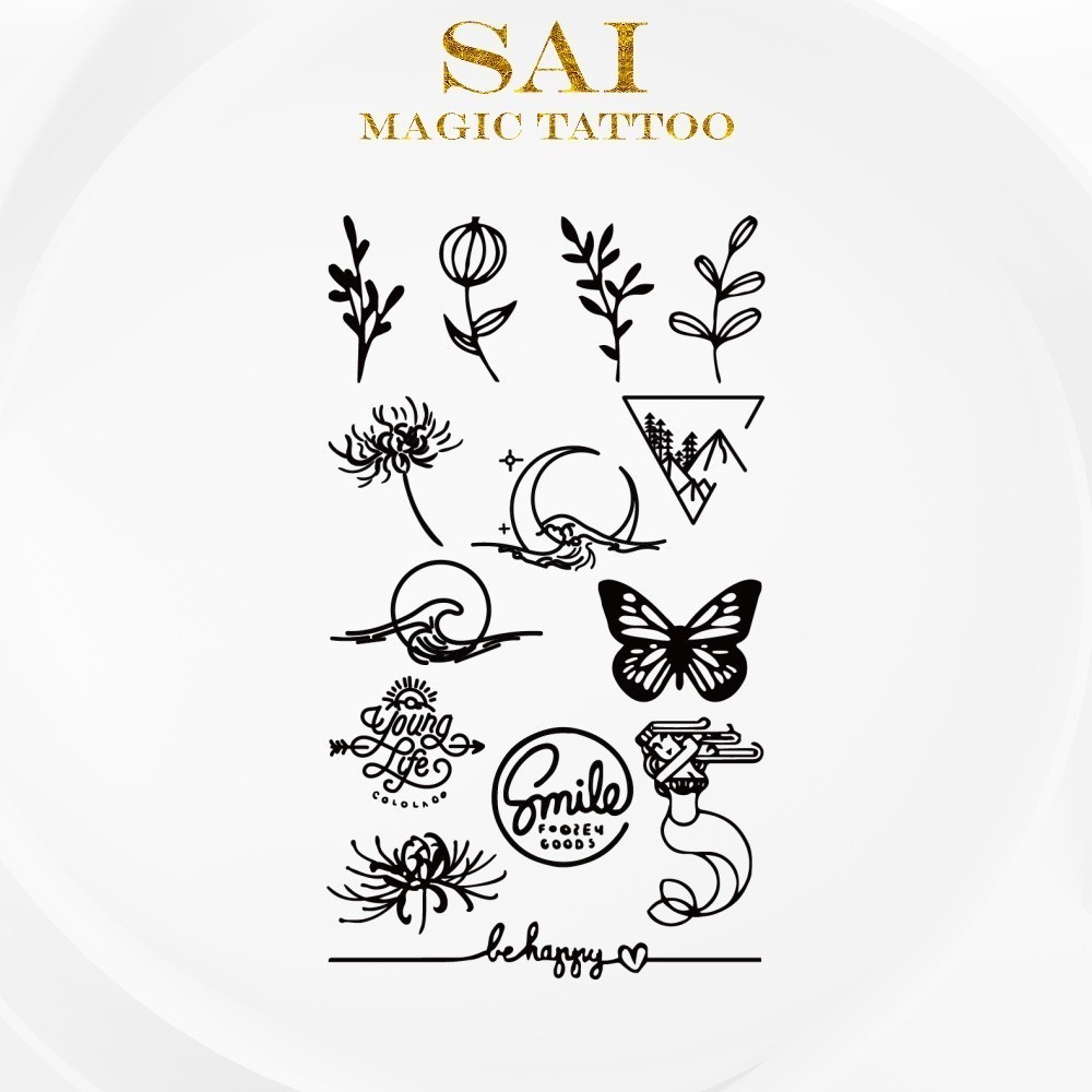 แทททู SAI MAGIC TATTOO 10CM×06CM รอยสักอยู่ได้นาน 2 สัปดาห์ รอยสักมายากล แทททูรอยสักกันน้ำ รอยสักชั่วคราว รอยสัก สักแขน สักข้อมือ,มินิมอลลิสต์ ลายสักเล็กๆ,ผีเสื้อ ดวงจันทร์ หญ้า น่ารัก สารพัน 441
