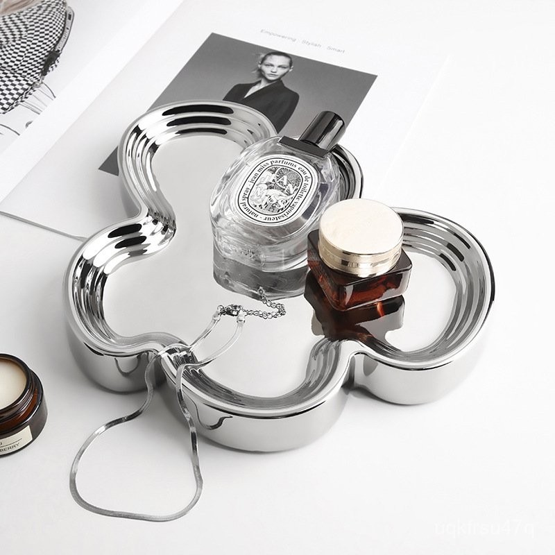 ถาดใส่กระจกสไตล์นอร์ดิก Behanmei เครื่องประดับชุบเงินถาดเก็บเครื่องสำอาง Y4YO