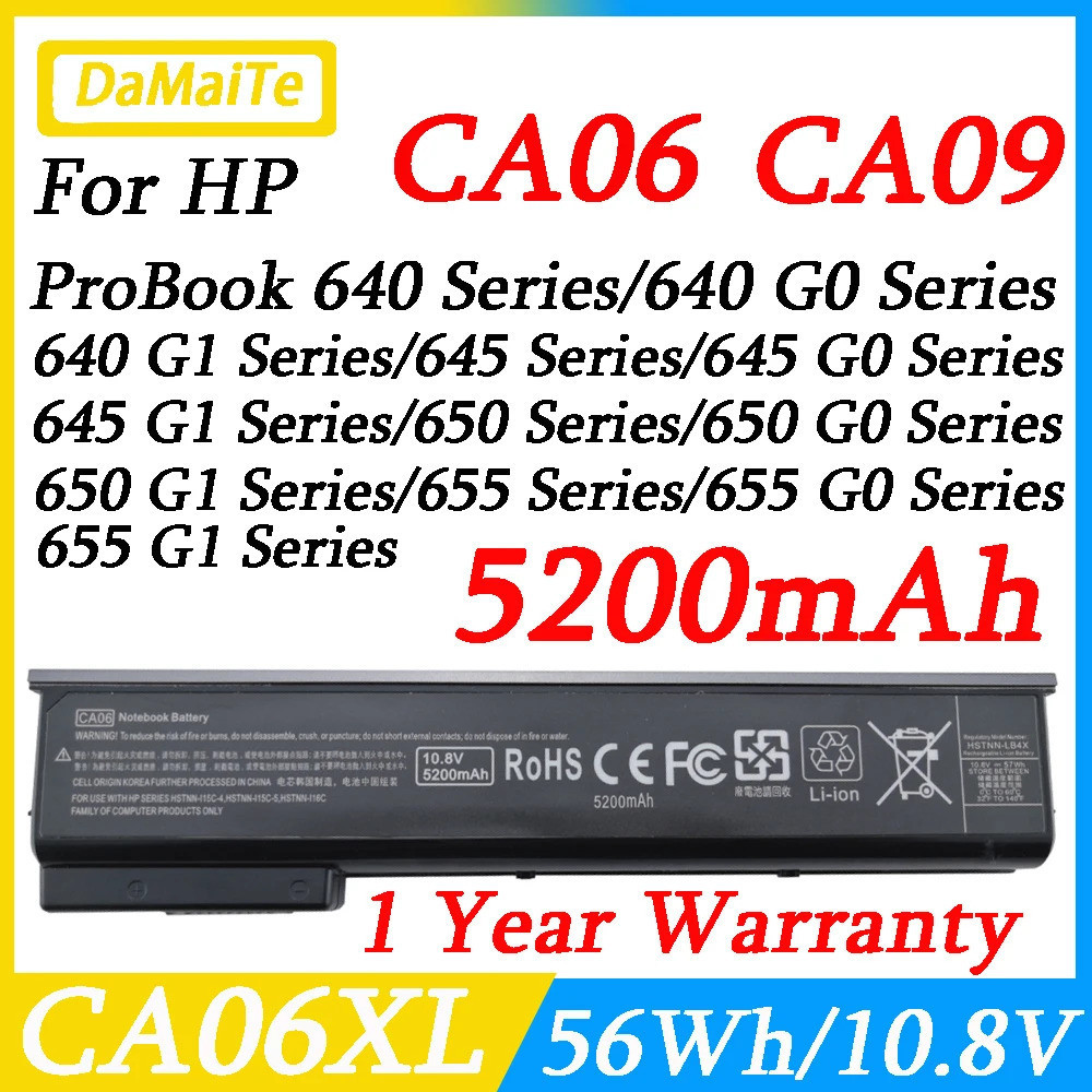 แบตเตอรี่แล็ปท็อป CA06สำหรับ HP ProBook 640 645 650 655 G0 G1 718755-001 718756-001 HSTNN-DB4Y -LB4X--LB4Z 718754 CA06XL
