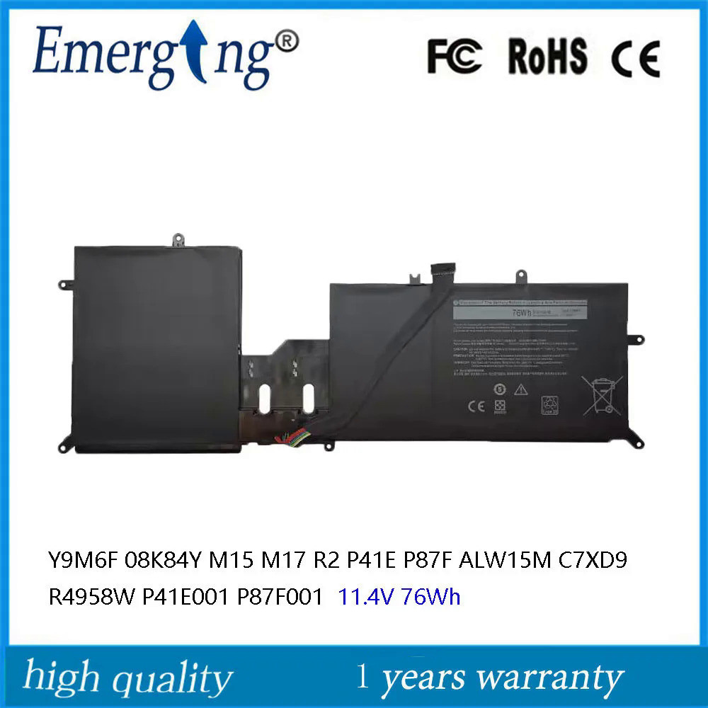 11.4V Y9M6F P87F 08K84Y แบตเตอรี่แล็ปท็อปสำหรับ Dell Alienware M15 M17 76Wh ALW15M C7XD9 R4958W P41E