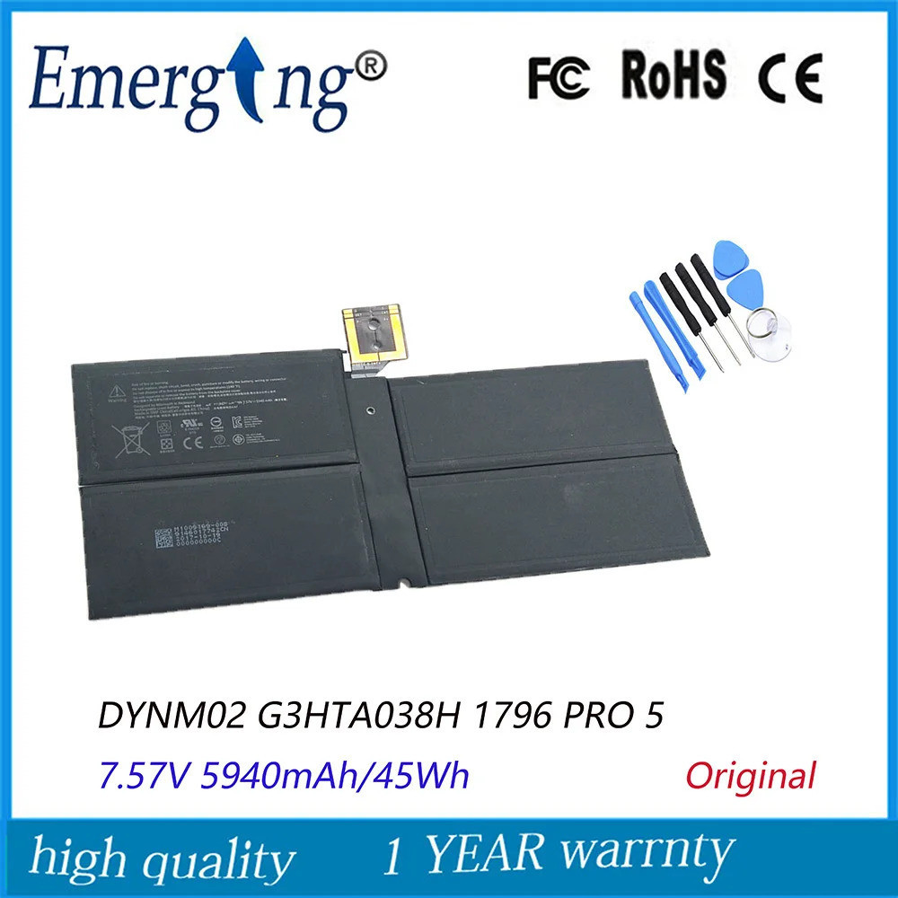 7.57โวลต์45Wh 5940มิลลิแอมป์ชั่วโมงใหม่เดิม DYNM02แบตเตอรี่สำหรับ Microsoft Surface Pro 5 6 1796 180