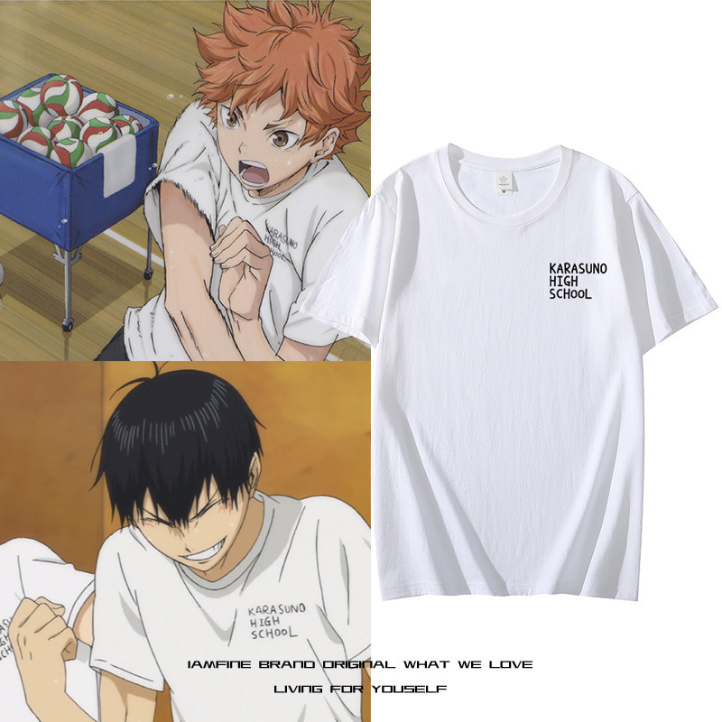 Haikyu พิมพ์อะนิเมะ หลวม ระบายอากาศได้ ขนาดบวก เสื้อเชิ้ตผ้าฝ้าย