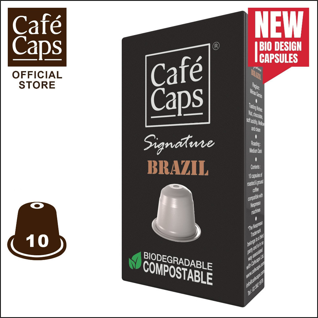 Nespresso Compatible Signature Coffee Capsule Brazil - Cafecaps (1 Box X 10 Caps) | กาแฟแคปซูล บราซิล