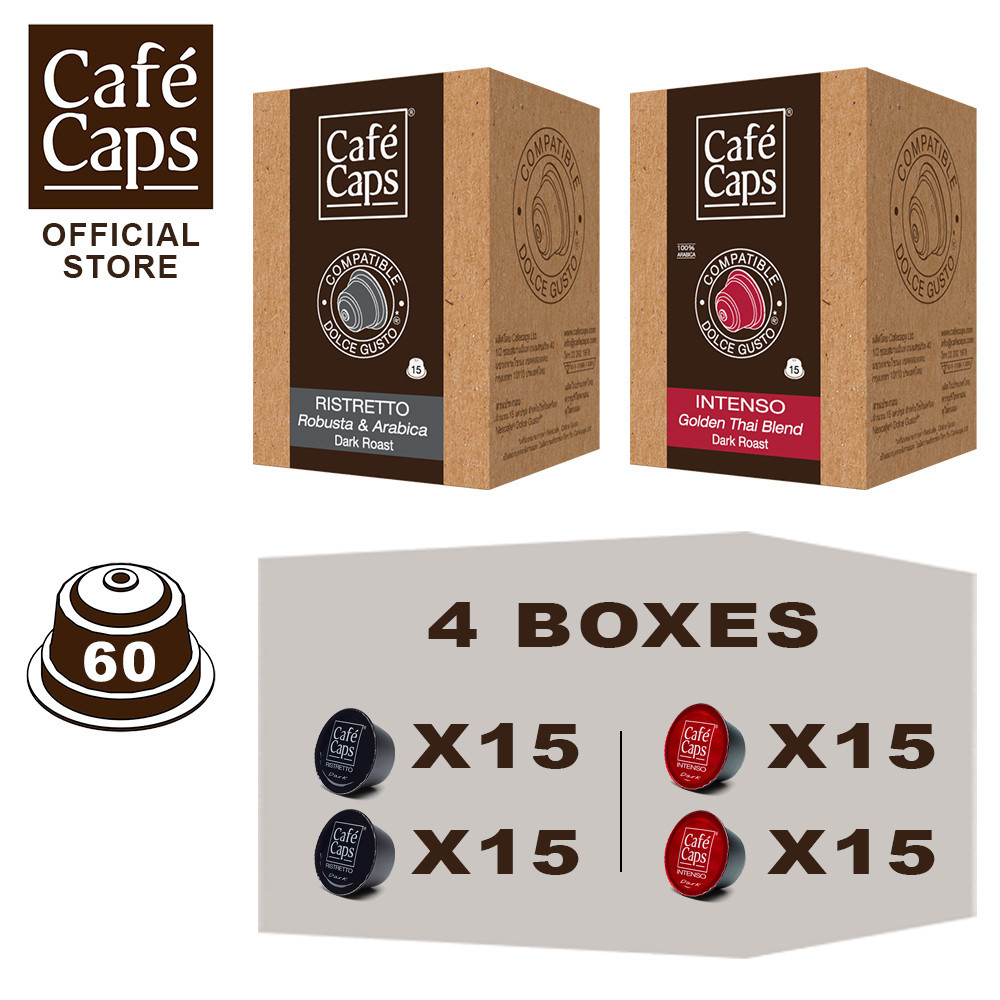 Dolce Gusto Compatible Capsules Intenso & Ristretto - Cafecaps (2 Boxes X 15 Caps Each) | กาแฟแคปซูล รวมรส