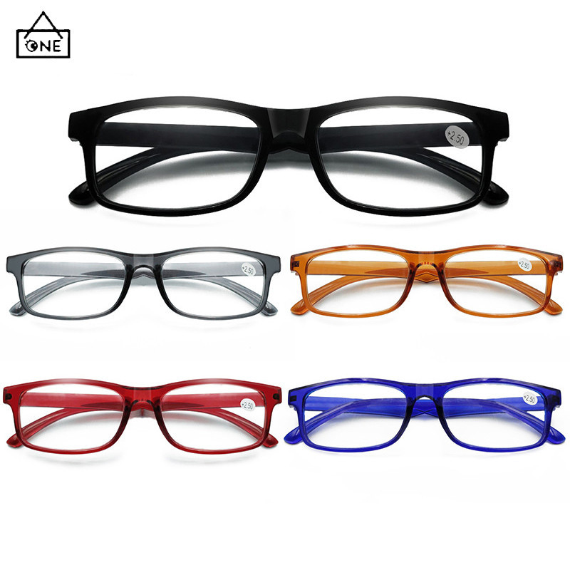 COD❤️แว่นตาอ่านหนังสือป้องกันแสงสีฟ้ากรอบเหลี่ยมเบาพิเศษ+100~+400แว่นสายตายาวผู้ชายและผู้หญิง-a.one