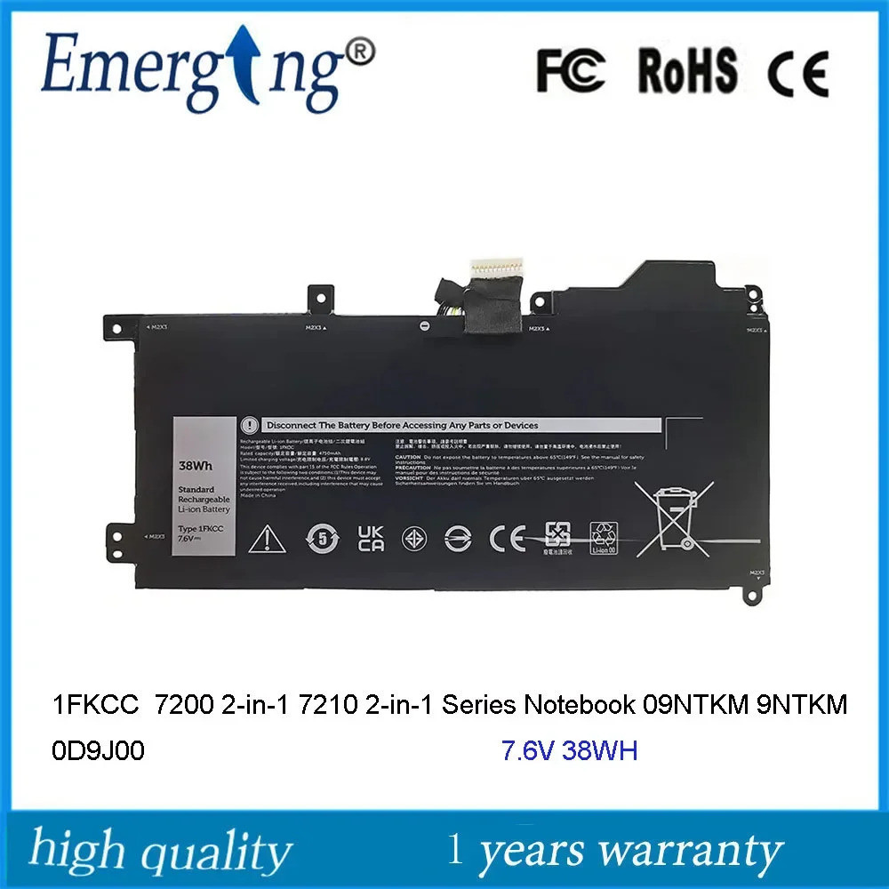 7.6โวลต์38Wh 1FKCC แบตเตอรี่แล็ปท็อปสำหรับ Dell Latitude 7200 2-In-1 7210 2-In-1ชุดโน๊ตบุ๊ค09NTKM 9N