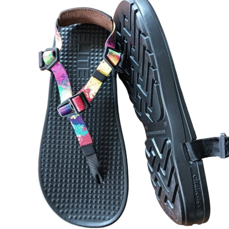 รองเท้าแตะวิ่ง รุ่น challenge แบรนด์ แตะอีลิท Elite Sandals [ สีดำ สายสลัดสี ] นุ่มแน่นและsupport ดี มีสารกันลื่น