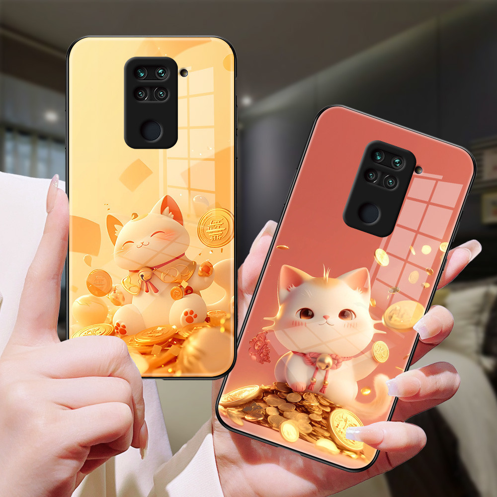 แมวเหรียญ เคส กระจก Redmi Note 9s 9 9pro 8pro 11pro 114G 10pro 10/4G/5G 9T 9C 9 10X 10C 10A 10/4G/5G h3f1524