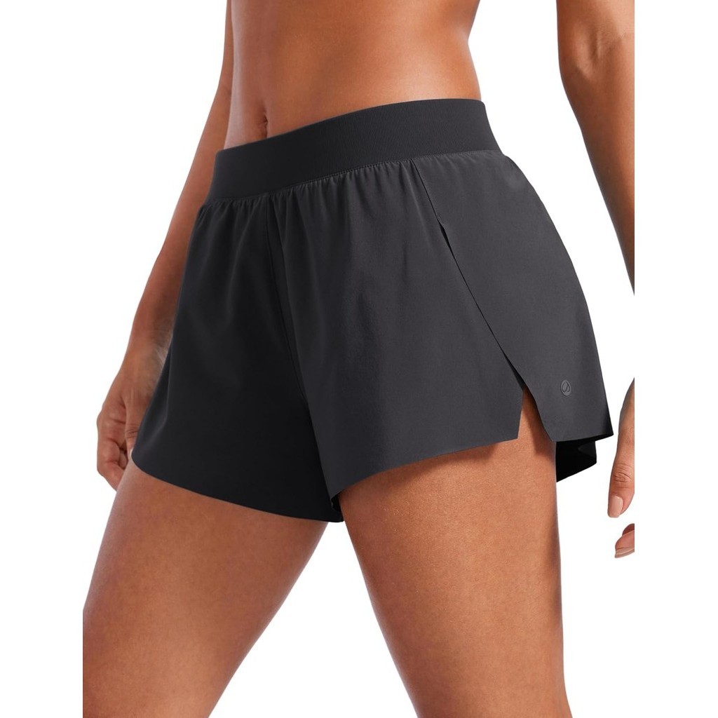 FashionCRZ YOGA Athletic Running Shorts for Women V Split Low Waisted Lightweight Gym Workout Athlet