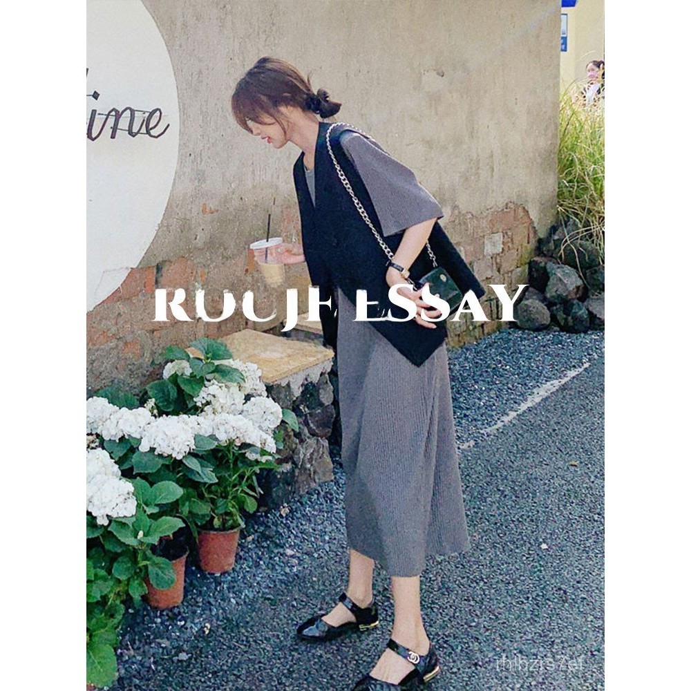 Rouje essay French Hepburn style chiffon dress female summer fancy chic unique two-piece vest set