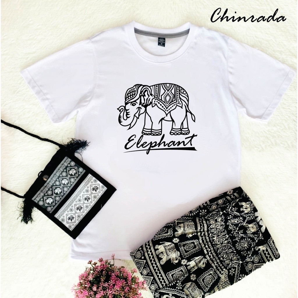 เสื ้ อยืดพิมพ ์ ลายช ้ าง ผ ้ าฝ ้ าย 100 % ( เตรียมส ่ งจากท ้ องถิ ่ น ) S-5XL