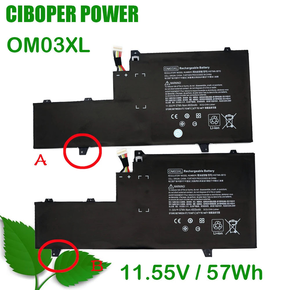 CP ของแท้แบตเตอรี่แล็ปท็อป OM03XL OM03 11.55V/57WH สำหรับ X360 1030 G2 HSN-I04C 863167-171 863167-1B