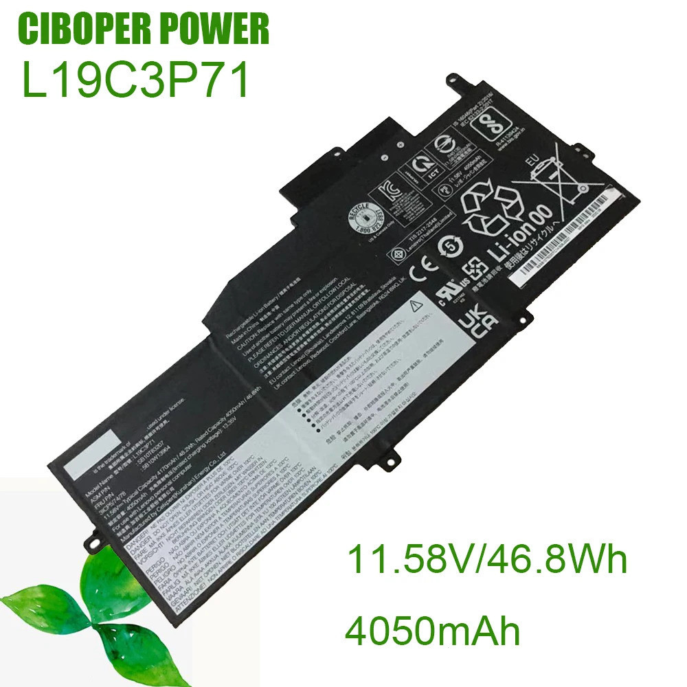 CP ของแท้แบตเตอรี่แล็ปท็อป L19C3P71 11.58V/46 .8wh/ 4050MAh L19M3P72 L19M3P73For Thinkpad X1 Nano Ge