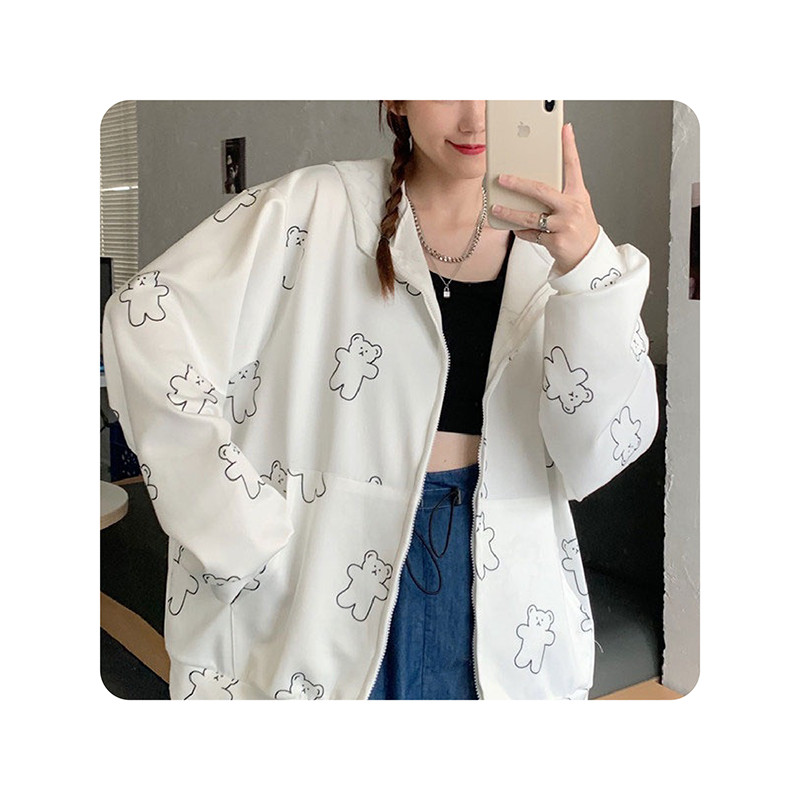 เสื้อเเขนยาว ลายสัตว์น่ารัก ฮู้ดด้านหลัง มีซิปรูด