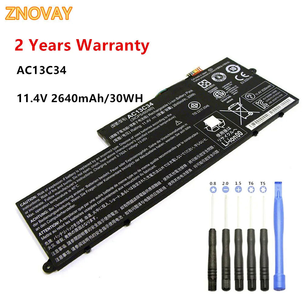 ZNOVAY 11.4V 2640MAh/AC13C34แบตเตอรี่แล็ปท็อปสำหรับ Acer Aspire V5-122P V5-132 E3-111 30WH MS237 KT.