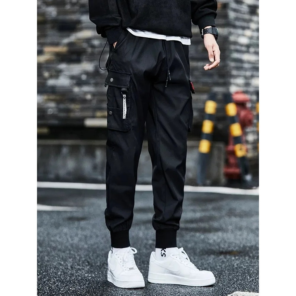 【COD】Classic Design Multi Pocket Cargo Pants, Men's Casual Loose Fit Drawstring Cargo Pants/Joggers 