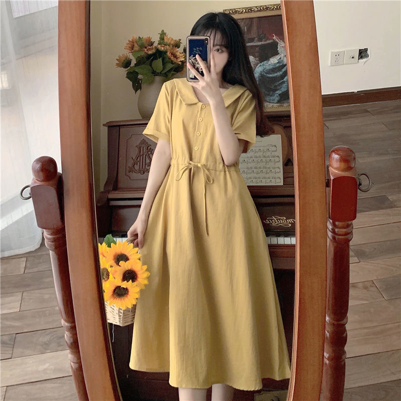 เสื้อผ้าผู้หญิงไซส์ใหญ่ ชุดเดรสคอปกเอวใส่แล้วดูผอมสไตล์ฝรั่งเศส