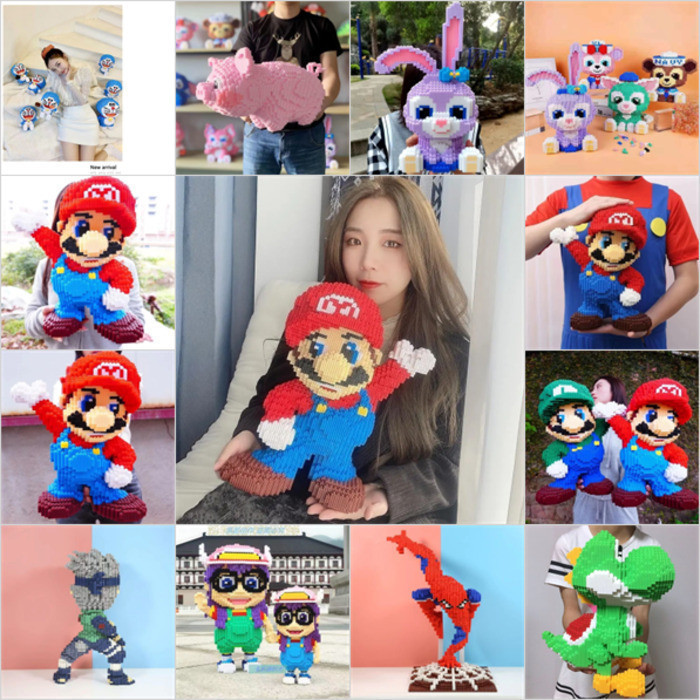 ของเล่นบล็อกตัวต่อ รูปโดราเอมอน 9002 ขนาดใหญ่ สีชมพู สําหรับเด็ก