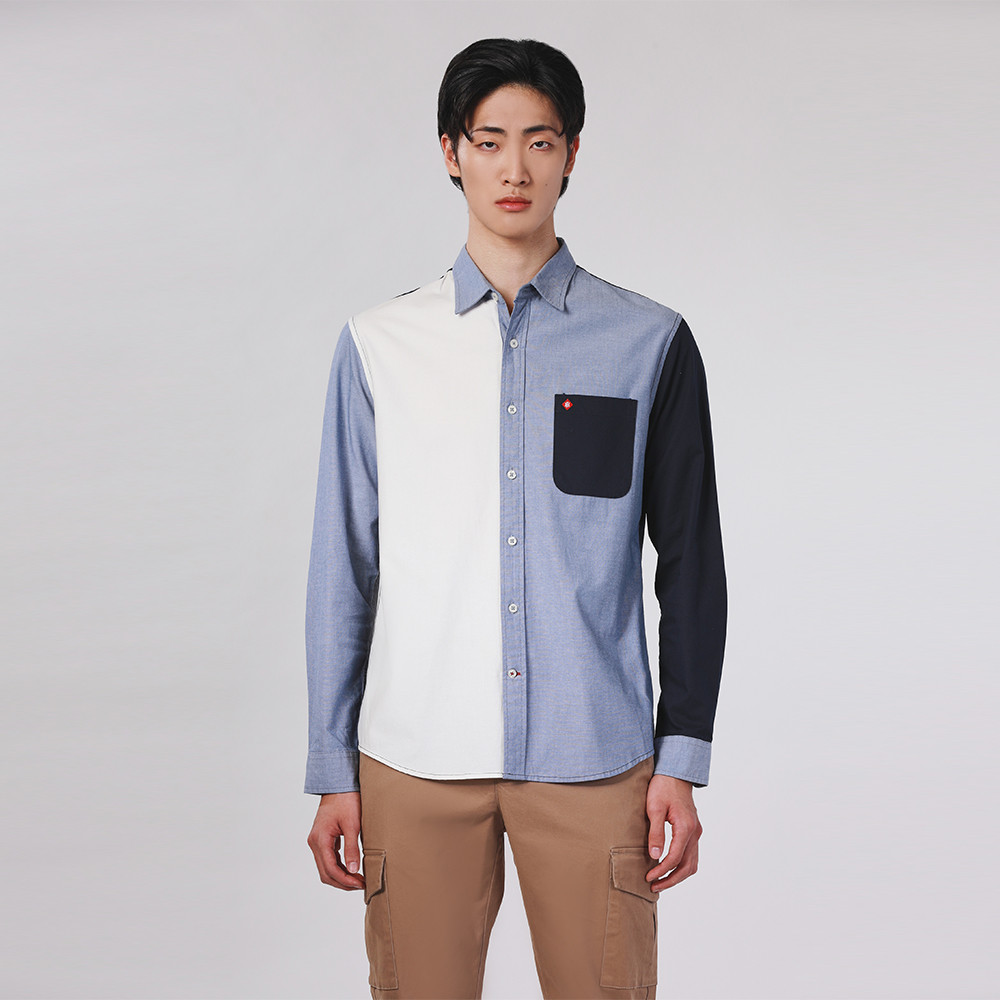 John Henry เสื้อเชิ้ตผู้ชายแขนยาว ทรงเข้ารูป รุ่น JH F324MSLSM23 - สีฟ้า