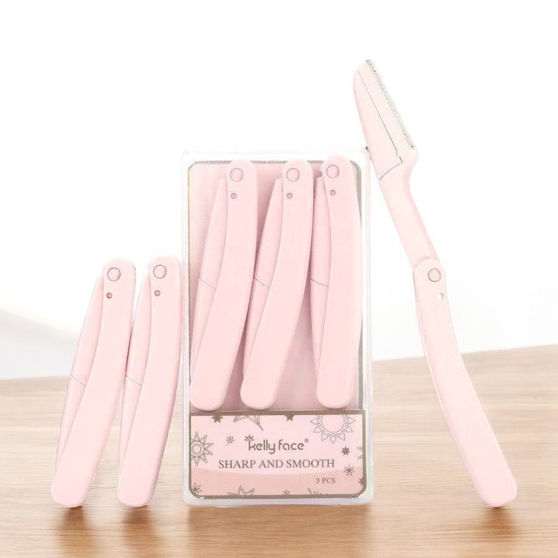 เครื่องมือตกแต่งคิ้ว มีดกันคิ้ว ชุดกันคิ้วใบมีดคม คิ้วสวย ได้รูปตามต้องการ 1กล่องมี 3อัน สีชมพู