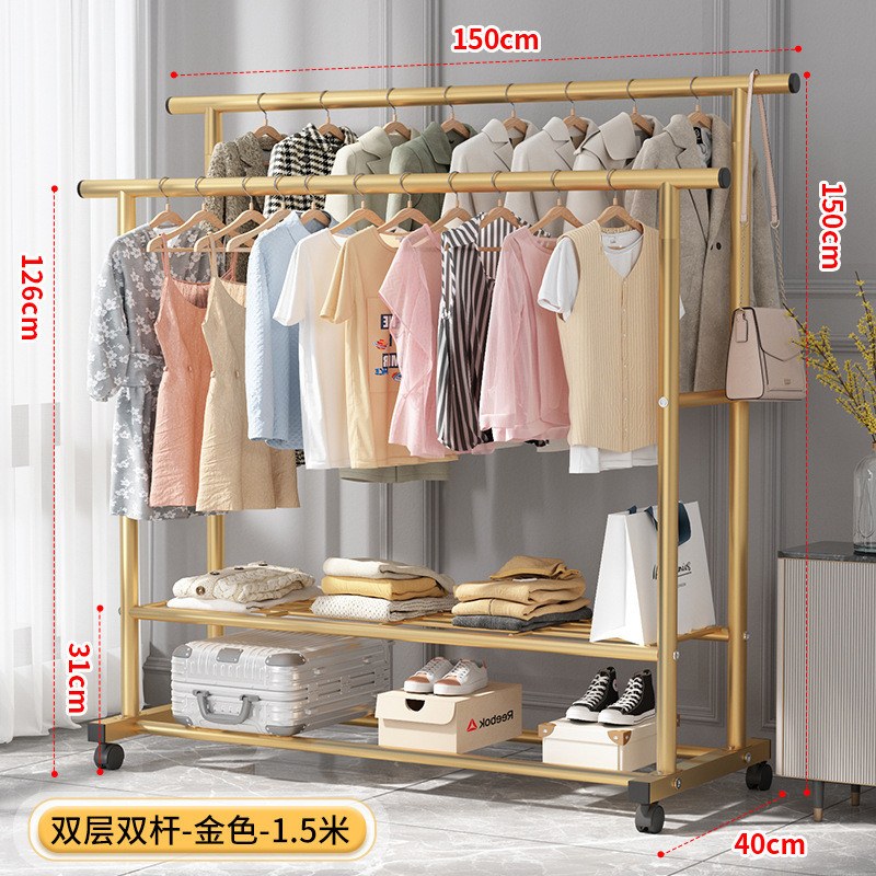 ราวแขวนเสื้อผ้า แบบเรียบง่าย ตั้งพื้นในห้องนอนในบ้าน สามารถถอดได้ มีล้อลากเลื่อนได้อย่างสะดวกรวดเร็ว