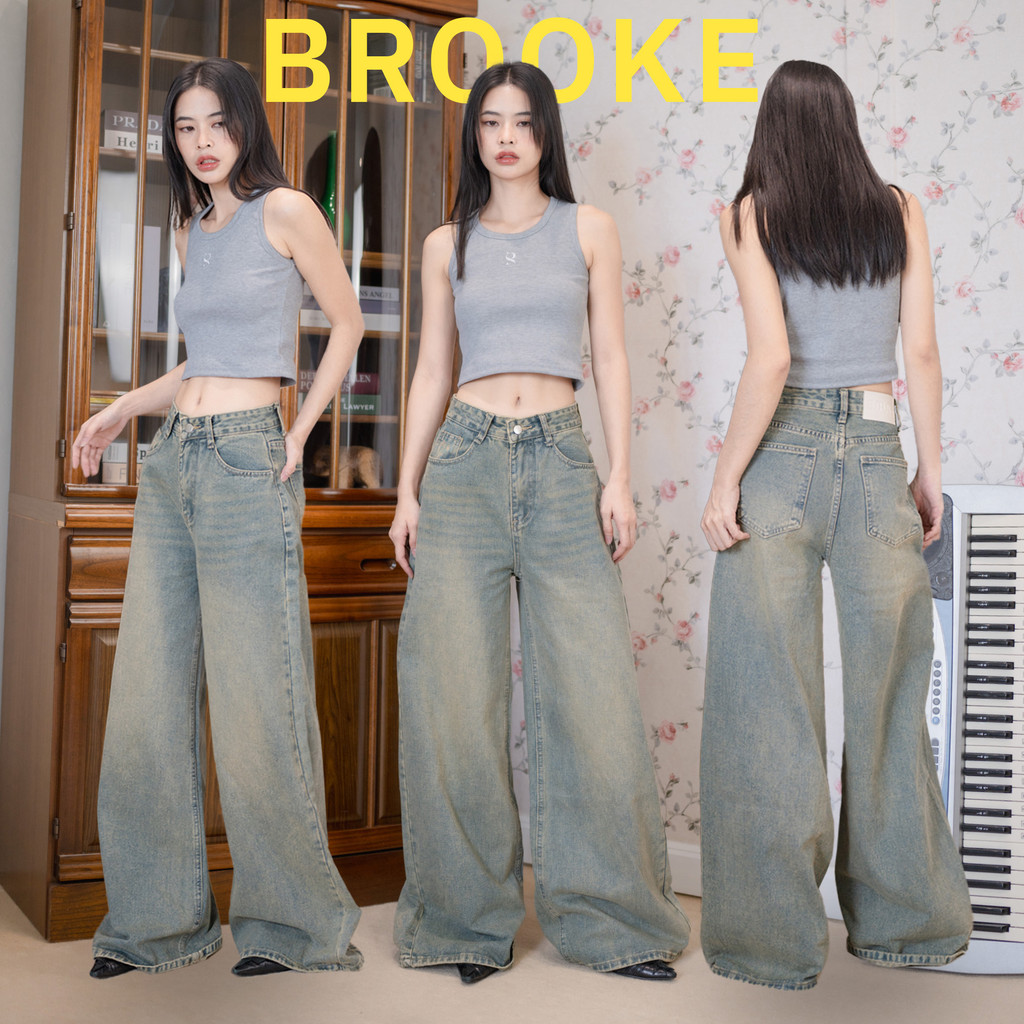 Brooke_Sp047 กางเกงยีนส์ขาบาน ทรงกระบอกใหญ่ เอวสูง ผ้าหนาไม่ยืด ดีเทลสวย ทรงปังสุดๆเลยแม่