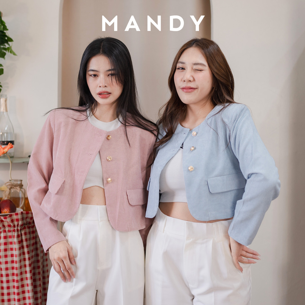 Mandy_SP050 เบลเซอร์ครอป ผ้าลูกฟูกใส่สบายมาก น่ารักสุดๆ แต่งกระเป๋าด้านหน้า ใช้งานได้จริง
