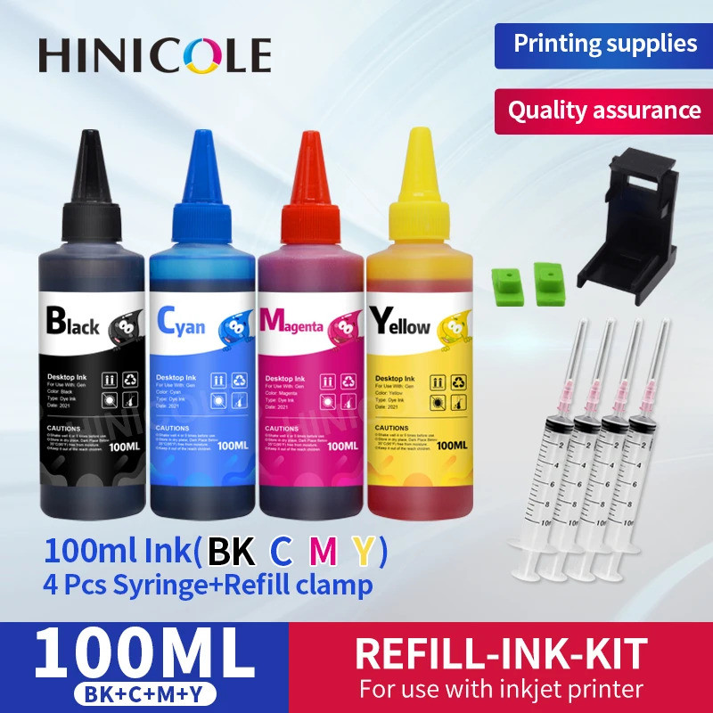 HINICOLE Refill Ink Kit Kits For HP 67 682 61 63 For Brother ALL Refillable Inkjet Printer 100ML Bottle Dye Printer Ink