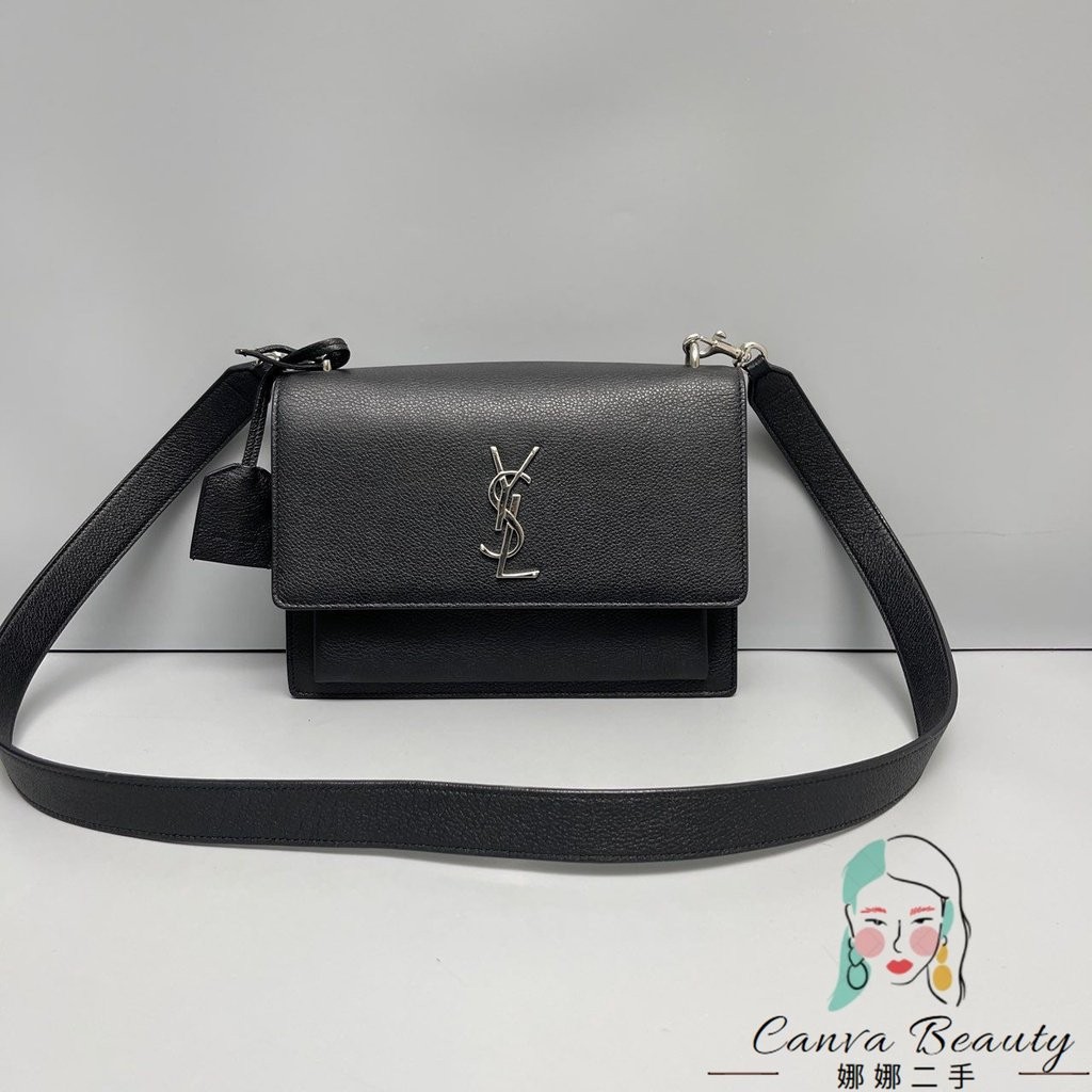 YSL Saint Laurent Sunset Black Pebbled Cowhide Medium Sunset Bag/กระเป๋าสะพาย/กระเป๋าสะพายข้างพร้อมใ