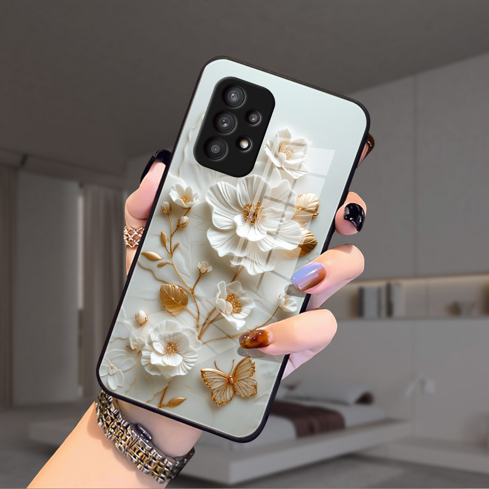 ดอกไม้สีขาว เคส กระจก Samsung a73 a71 a7 2018 a53 a52s a51 a50s a50 a42 a33 a32 a31 a30s a23 a22 a21s a20s a20 h3f1908