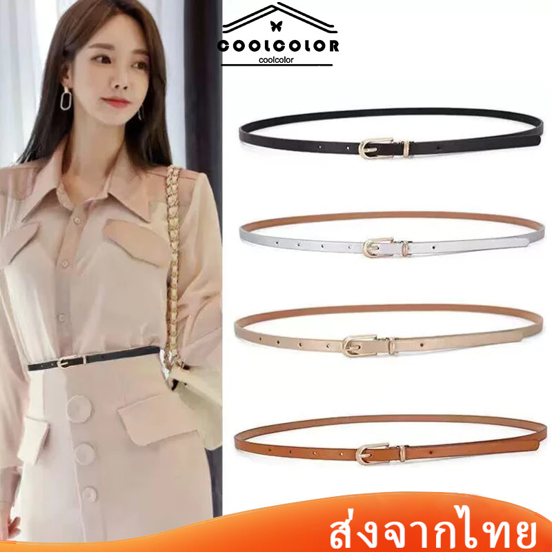 ในไทย💖เข็มขัด1pc แฟชั่นสีดําสีขาว ผู้หญิงบางผอมเอว Pin Buckle ปรับฤดูร้อนชุดกางเกงยีนส์เข็มขัด Pu ใหม่