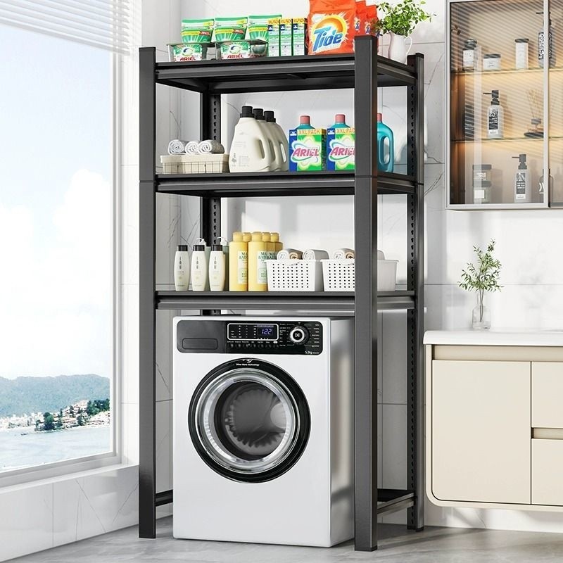 ชั้นวางเครื่องซักผ้า ฝาปิดแบบม้วนเก็บของด้านบน ชั้นวางของระเบียงห้องน้ำ ชั้นวางของสำหรับห้องน้ำที่บ้าน