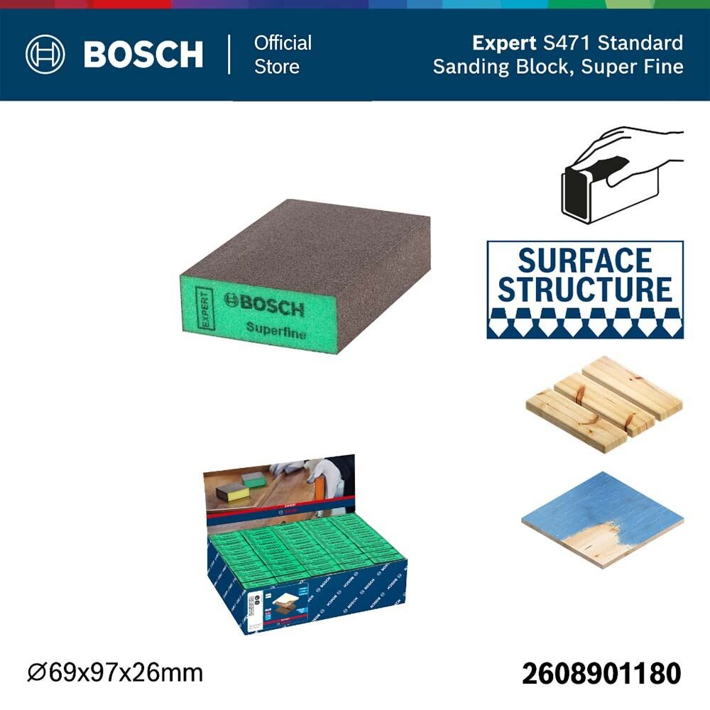 BOSCH ฟองน้ำขัดเหลี่ยมหนา ละเอียดมาก (P320-500) (Super Fine) สินค้า