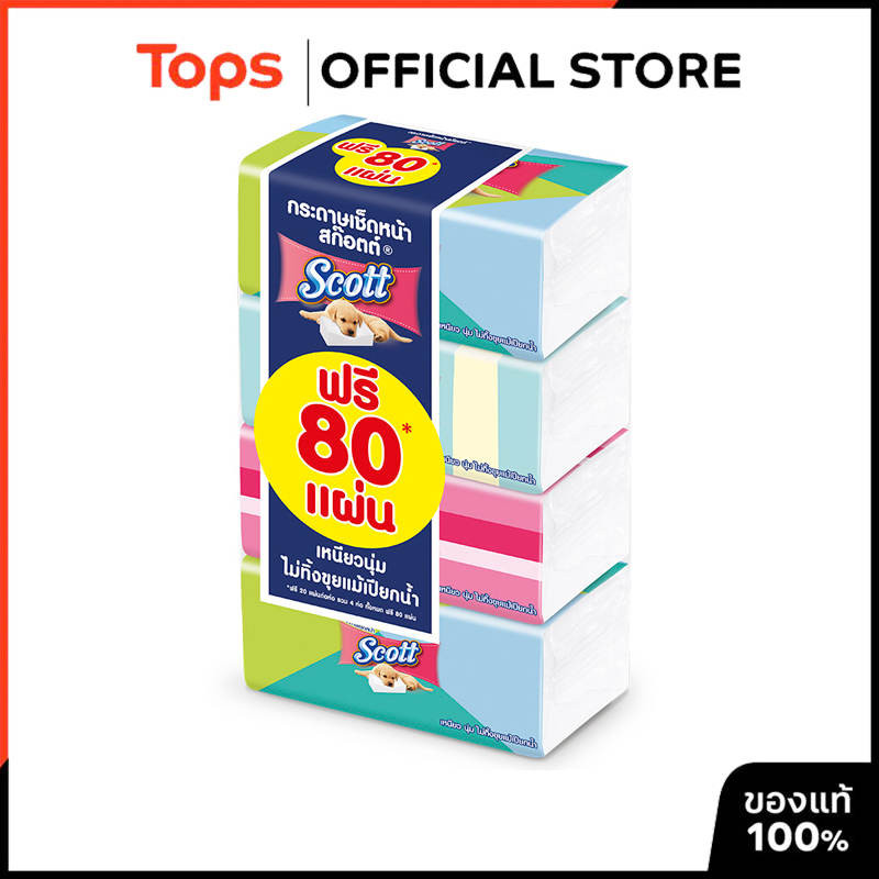 SCOTT สก็อตต์กระดาษเช็ดหน้าซอฟท์บ็อก 160แผ่น แพค 4 [8888336032320]