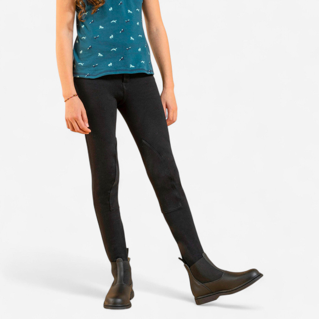 กางเกงขี่ม้าสำหรับเด็กรุ่น 100 (สีดำ) - ดำมืด | Kids' Jodhpurs Horse Riding Black - 100 Series - Ultra Black