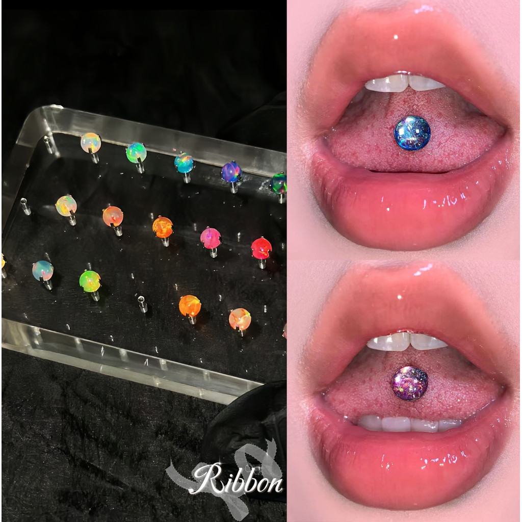 RIbbonIsland💐จิวคิ้ว จิวปาก จิวลิ้น จิวลิ้น วัสดุสแตนเลส คุณภาพสูง y2k สไตล์เกาหลี ทรงกลม ทรงกลม เพชร มินิมอล