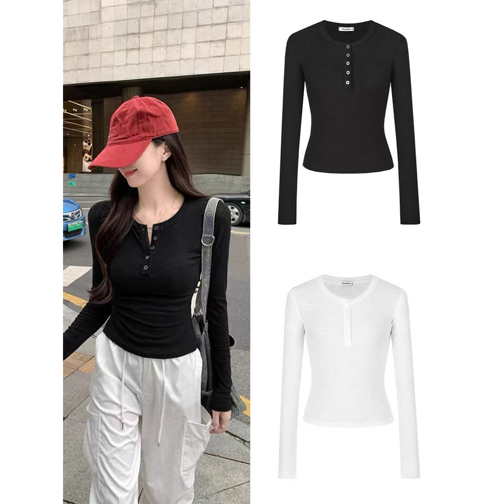 เสื้อแขนยาว กระดุมเกาหลี ผ้าบางใส่สบาย