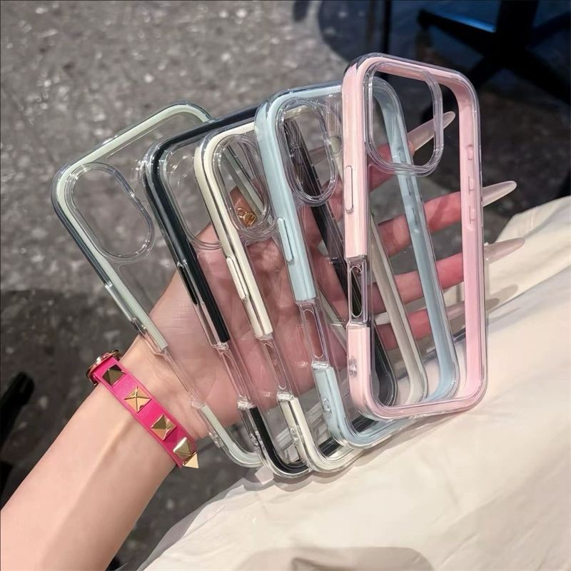 เคสไอโฟน เคสแข็งสองสีสุดเท่! ดีไซน์โปร่งใสผสมสีสันสดใส iPhone 17/16/15/14/13/12/11/XS/XR/X กันกระแทกชั้นดี