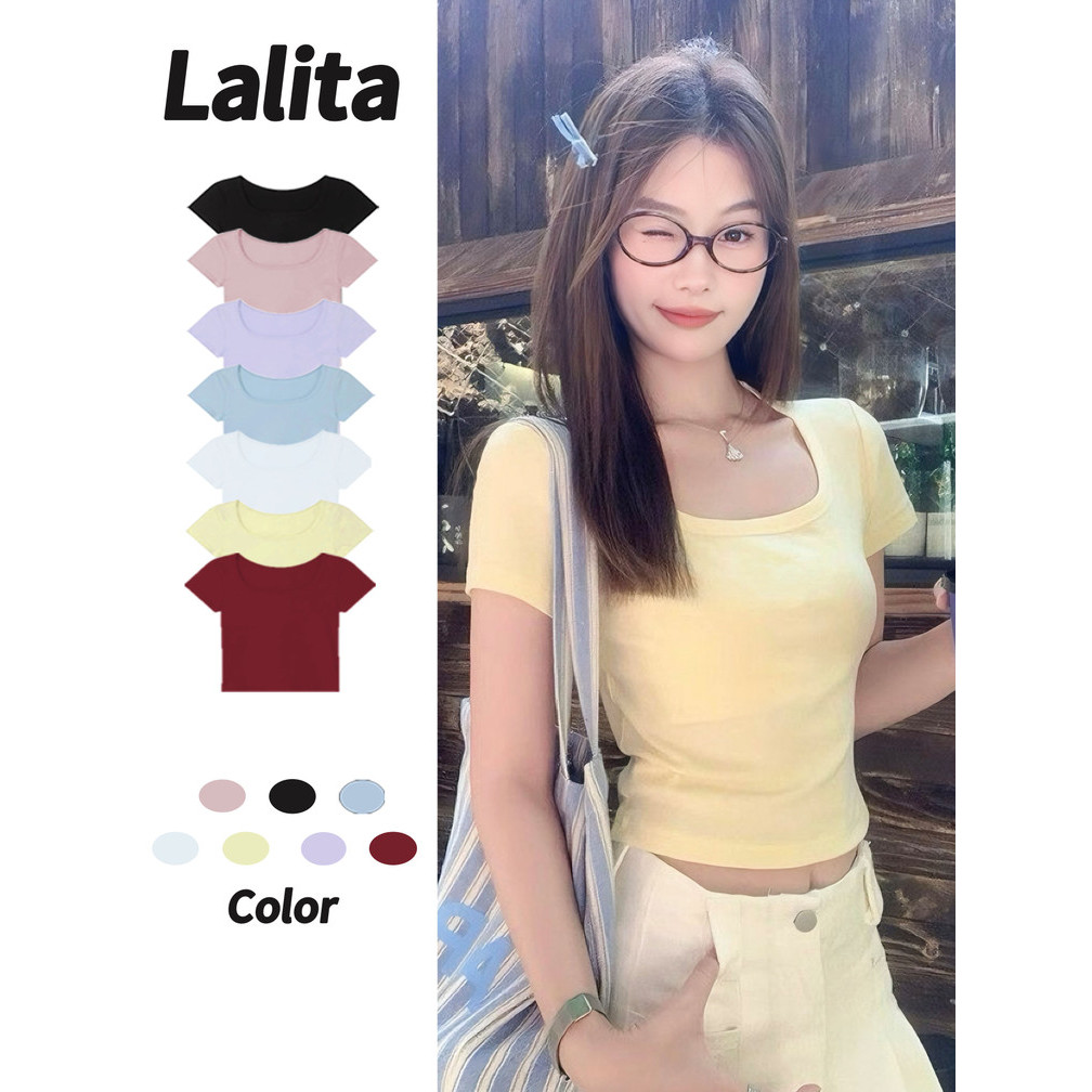 พร้อมส่งจากกทม เสื้อยืดแขนสั้นผ้าไหมน้ำแข็งผู้หญิง แฟชั่น สีพื้น ลำลอง แขนสั้น  Lalita