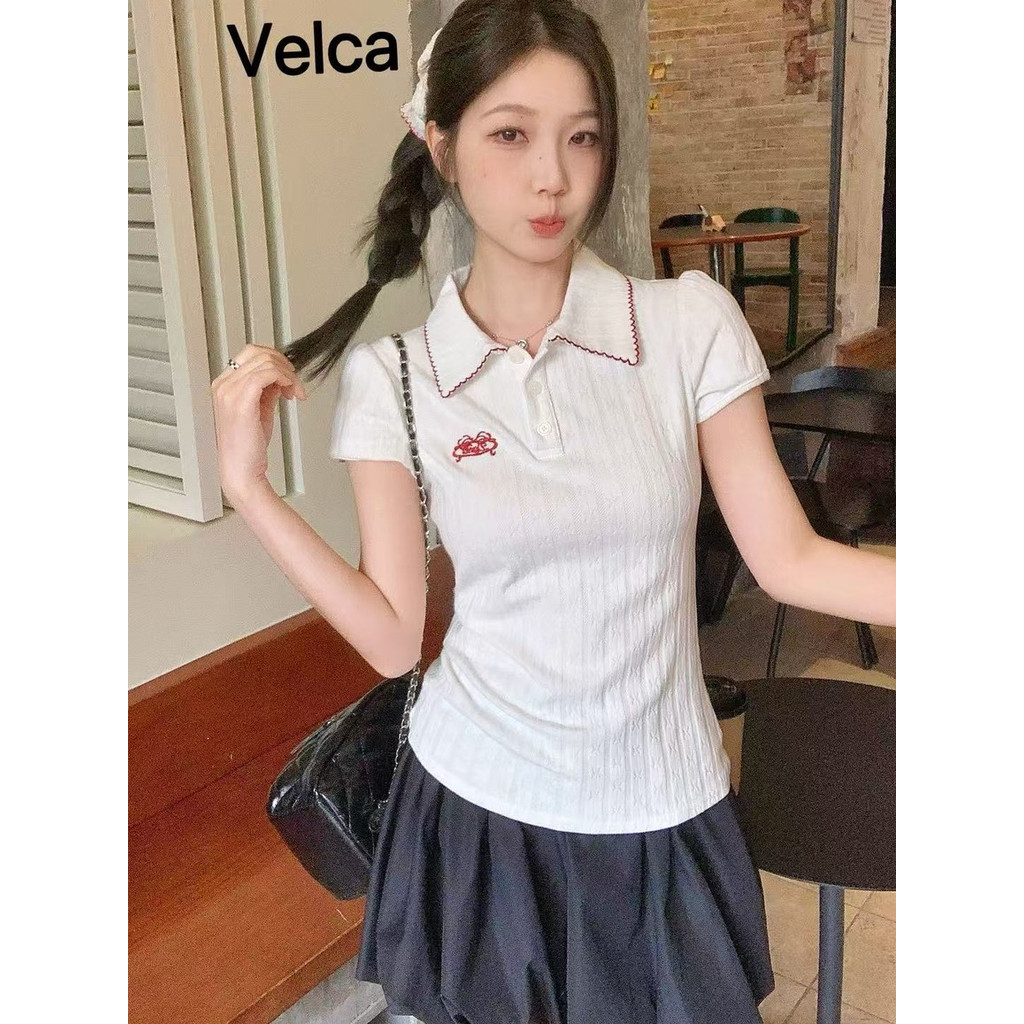 พร้อมส่งจากกทม  เสื้อยืดแขนสั้นคอปก เสื้อคอปกกระดุมหน้า ผ้านิ่ม ใส่บาย มินิมอล สไตล์เกาหลี Velca